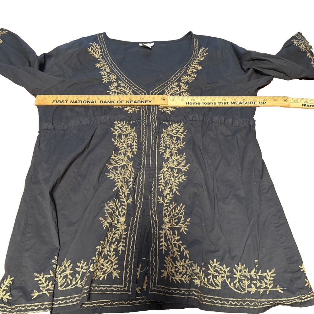 Women's Monroe and Main Blouse Gray Gold Embroidered Draw Waist Size XL Boho - Picture 4 of 6